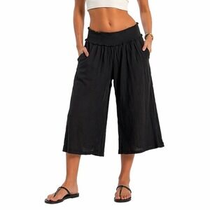 Culotte Pants Womens M Black Wide Leg Cropped Boho Gaucho Gauze Flowy Festival